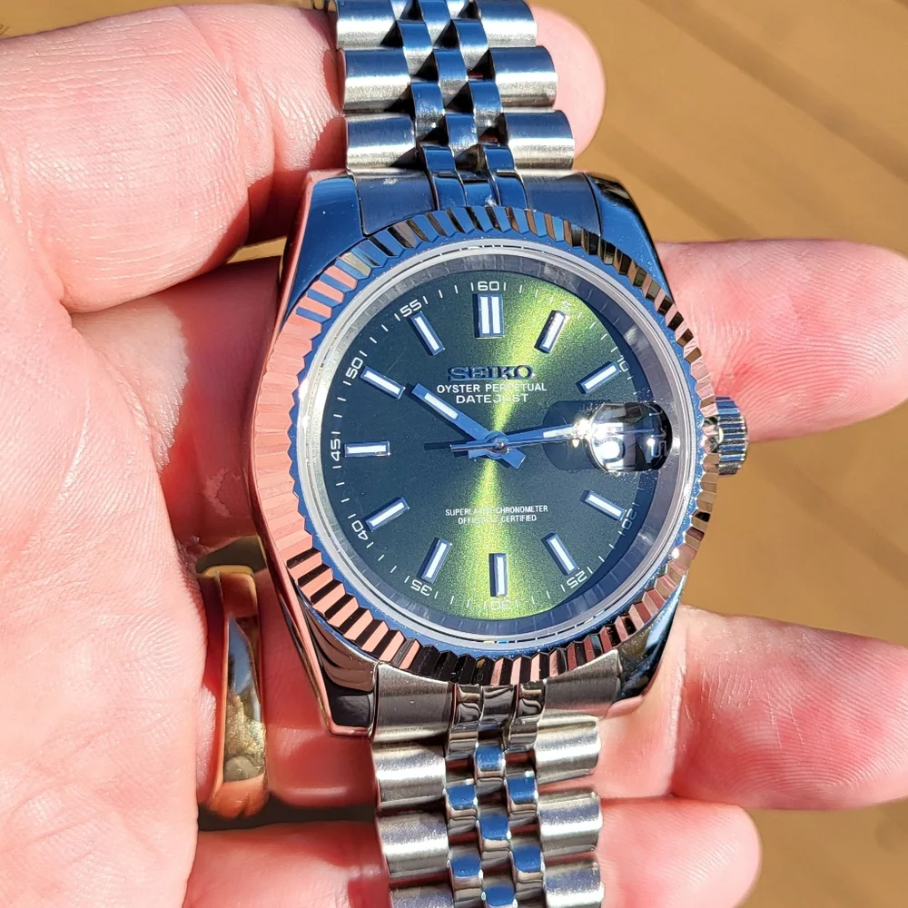 New Seiko Mod 39mm Automatic Watch Dark Green Sunburst Dial
